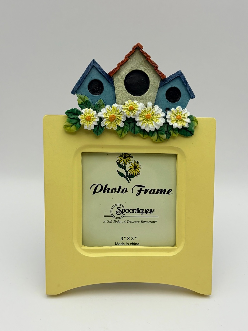 Spoontiques 3D Birdhouses & Daisies Resin Photo Picture Desk Frame 3x3
